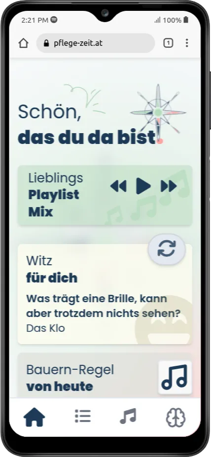 Überblick der PflegeZeit Startseite